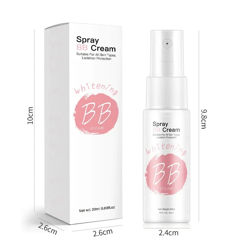 Crema BB en spray de 20 ml para base de maquillaje, blanqueadora, hidratante, antiadherente, iluminadora y corporal.
