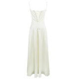 Women's Solid Sexy Satin Lace Up Backless Long Dress Elegant High Waist Square Neck Slim Sling Dresses 2025 Female Beach Robes - Lootquake