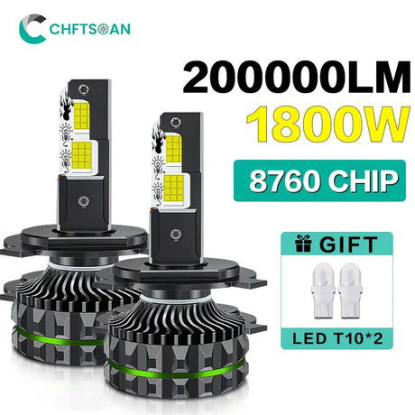 Chftsoan High Power Headlight Four Copper Tube 1800W Headlight Canbus 200000LM H1 H4 H7 H11 9005 9006 9012 6000K Headlamp 32V - Lootquake