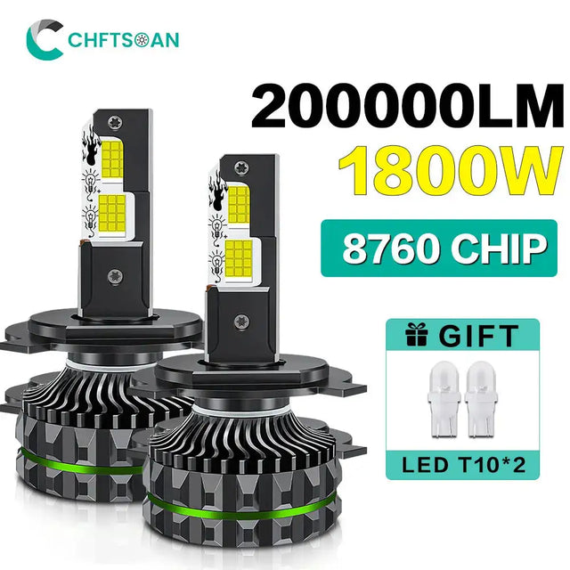 Chftsoan High Power Headlight Four Copper Tube 1800W Headlight Canbus 200000LM H1 H4 H7 H11 9005 9006 9012 6000K Headlamp 32V - Lootquake