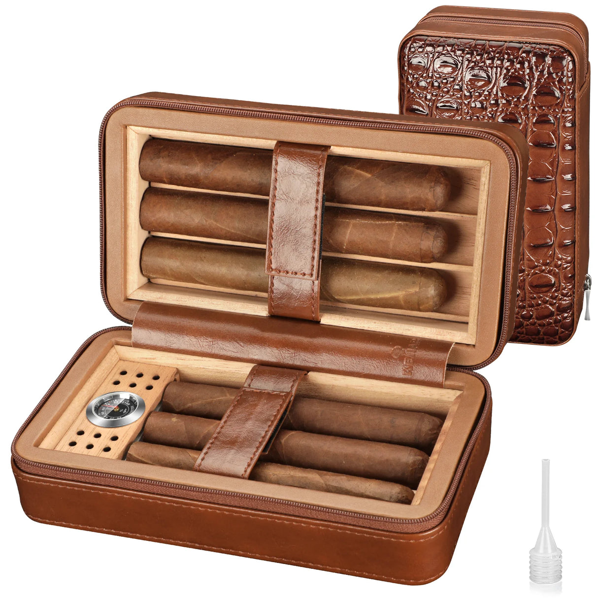 Cedar Wood Cigar Humidor Box with Humidifier and Hygrometer, Travel Cigar Case with Gift Box,Cigar Humidifier Box Holds 6 Cigars
