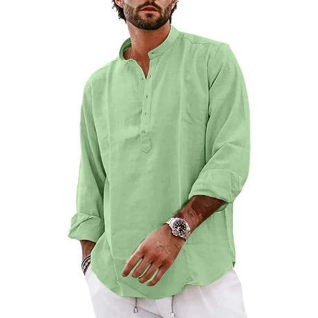 Streetwear Mens Cotton Linen Shirts Casual Lightweight Long Sleeve Henley Shirts for Men Beach Hawaiian Breathable T Shirts - Lootquake