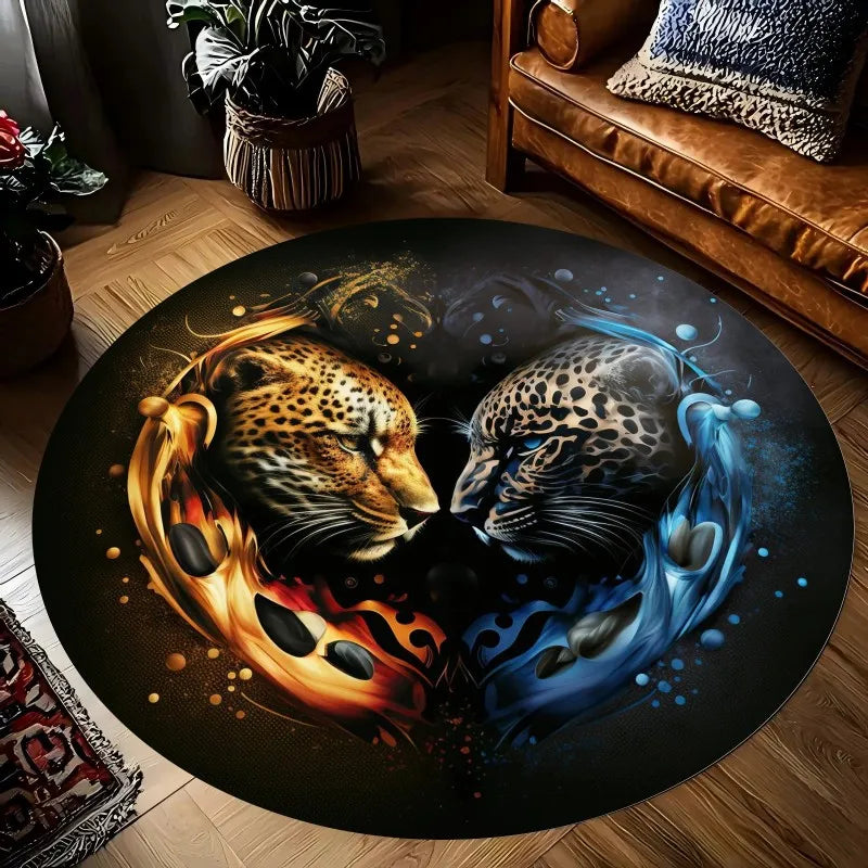 Tapis rond imprimé Yin Yang Dragon et Phénix pour la maison, le salon, la chambre à coucher, antidérapant, lavable, en flanelle