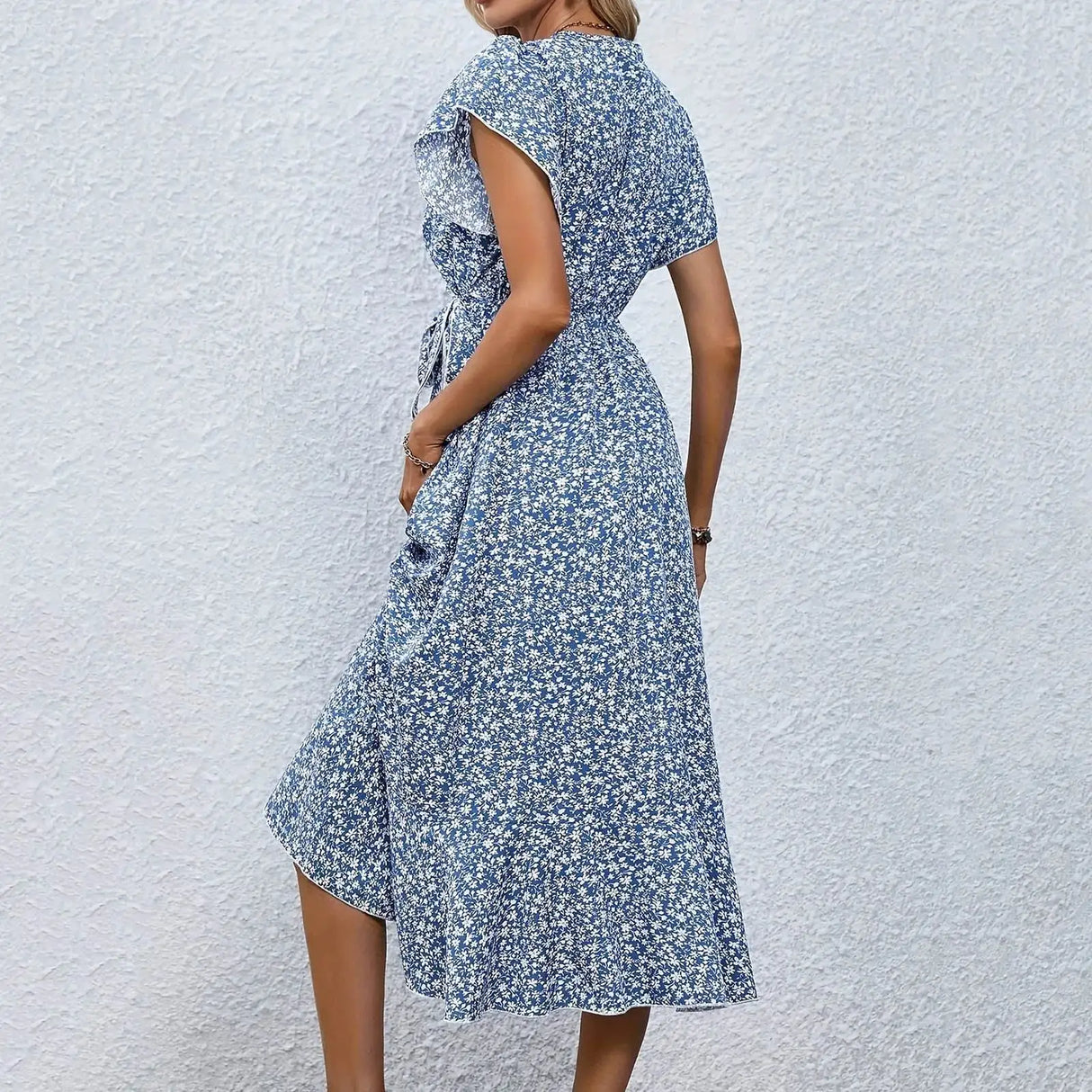 Women's Flowy Split Midi Floral Wrap Dress Summer Irregular High Waist Boho Long Dress A-Line V-Neck Holiday Beach Sundress - Lootquake