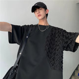 Spliced O Neck Short Sleeve Men T Shirt Summer Korean Harajuku Fashion Casual 2xl Oversized Clothing Black White Streetwear Tops - Lootquake