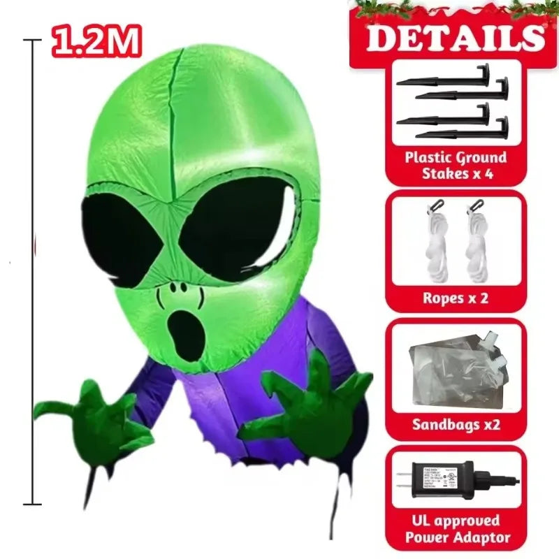 1.2M Halloween Party & Holiday DIY Decorations Inflatable Toys Climbing Window Green Headed Ghost LED Light Outdoor Garden Decor