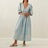 Elegant Print Half Puff Sleeve Dresses Women Loose V-neck Lace Up Backless Long Dress 2024 Summer New Ladies Chic Beach Robes - Lootquake