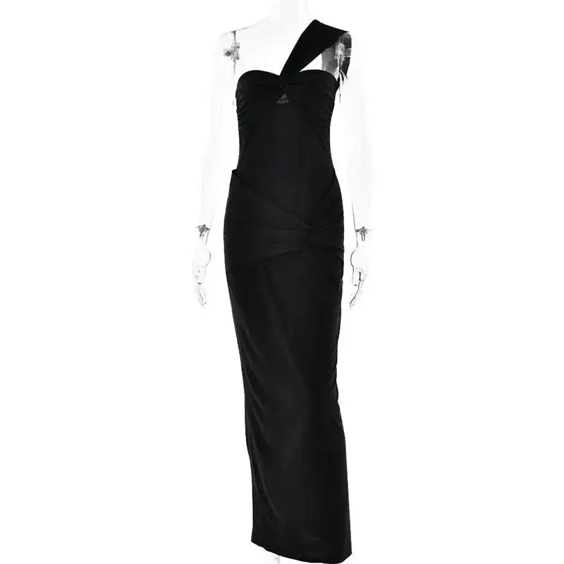 Mozision Strapless Backless Sexy Maxi Dress For Women Fashion One Shoulder Sleeveless Bodycon Club Party Long Dress Elegant - Lootquake