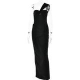 Mozision Strapless Backless Sexy Maxi Dress For Women Fashion One Shoulder Sleeveless Bodycon Club Party Long Dress Elegant - Lootquake