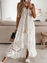 Vestido largo bohemio de verano para mujer, con encaje, cuello en V, mangas acampanadas, sexy, para fiesta, playa, boda