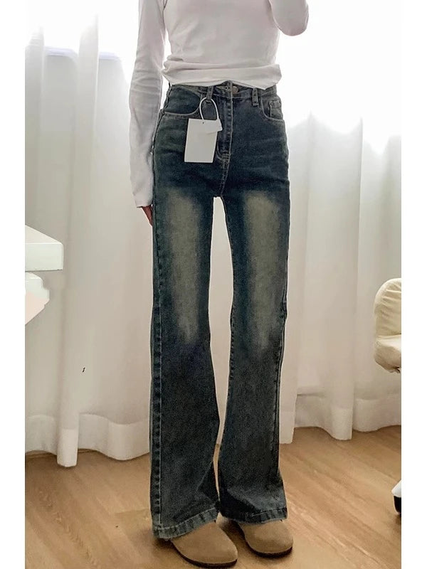 High Waist Wide Leg Jeans Women's Spring Autumn Loose Fit Conceal Hip Pear Shape Body Retro Blue Flared Denim Pants - Lootquake