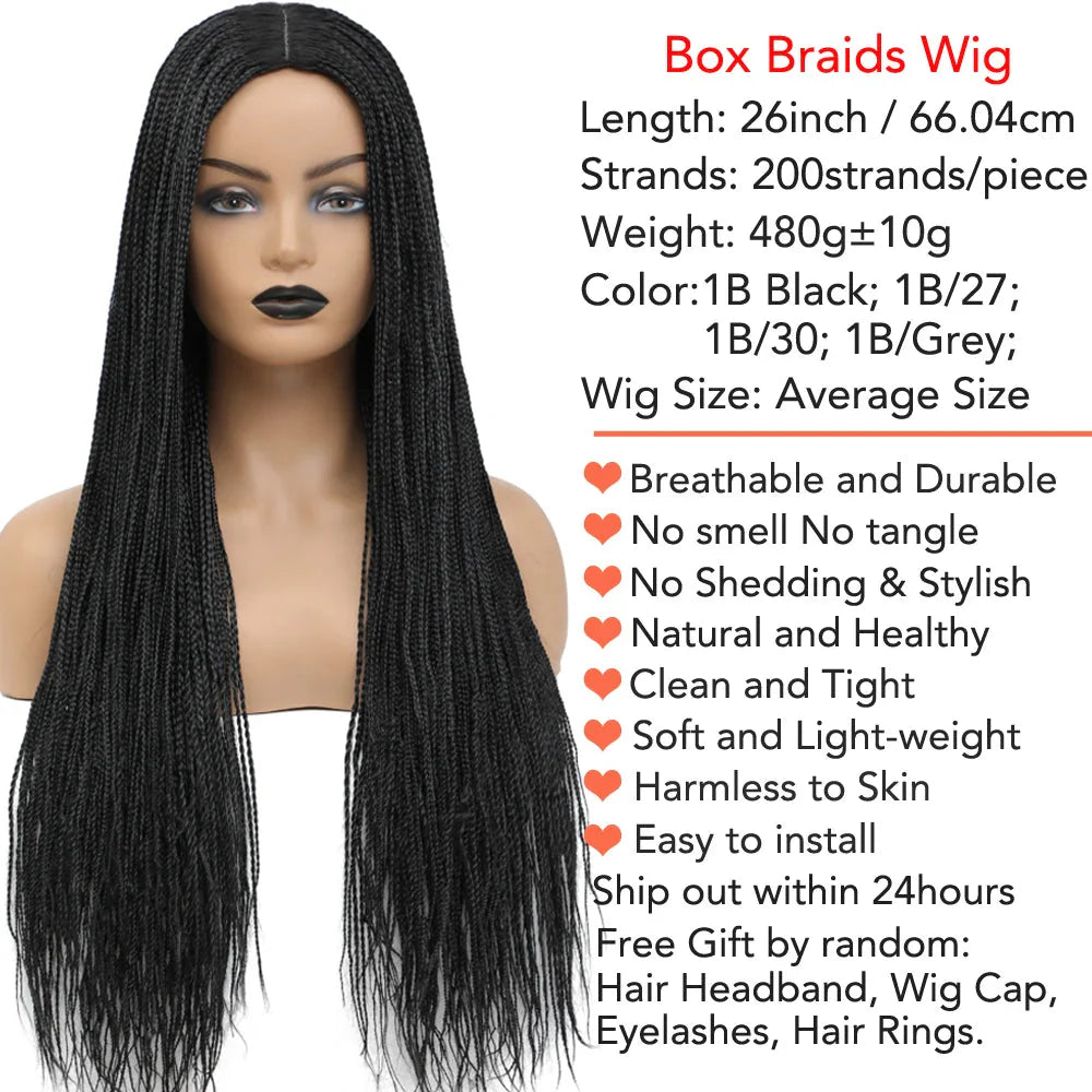 26" Ombre Box Braids Wig | Knotless | Crochet | 1B, 27, 30, Gray | Handmade