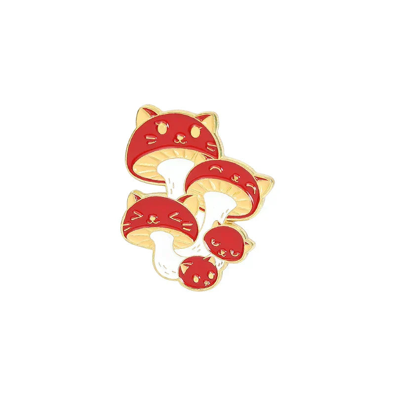 Mushroom Garden Enamel Pin Music Hedgehog Frog Cat Brooch Kawaii Jewelry