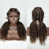 22" Box Braids Full Lace Wig | Two Curly Ponytails | Baby Hair | Synthetic Braided Wig