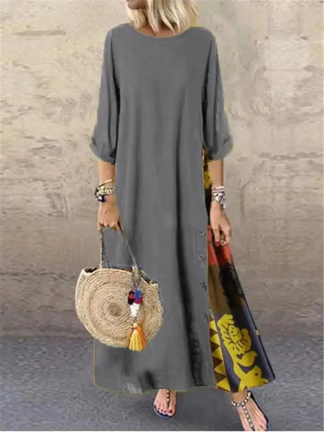 Women's Fashion Casual Loose Big Swing Half Sleeve Long Dress Floral Holiday Maxi Dress Plus Size Vestidos Longos Robe - Lootquake
