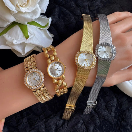 High Quality Brass 18K Gold Plated 2025 Vintage Lucky Small Retro Ladies Watch  Unique Steel Band Quartz High Quality - Lootquake