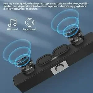 Bluetooth Soundbar Speaker 3W*2 Dual Bass 360° Stereo Wired & Wireless USB Powered HiFi Audio for PC TV