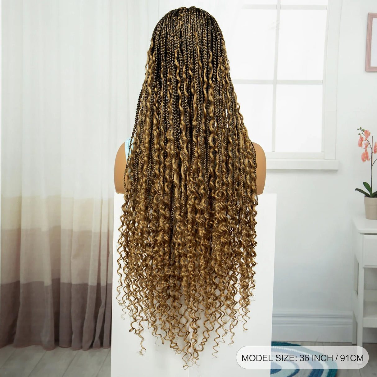36" Blonde Boho Knotless Braids Wig | Curly Ends | HD Full Lace | Baby Hair