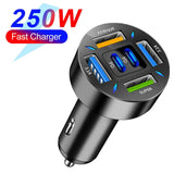 66-250W PD Car Charger QC3.0 Fast Charge with Digital Display 4USB and 2PD Ports for Car Cigarette Lighter Plug