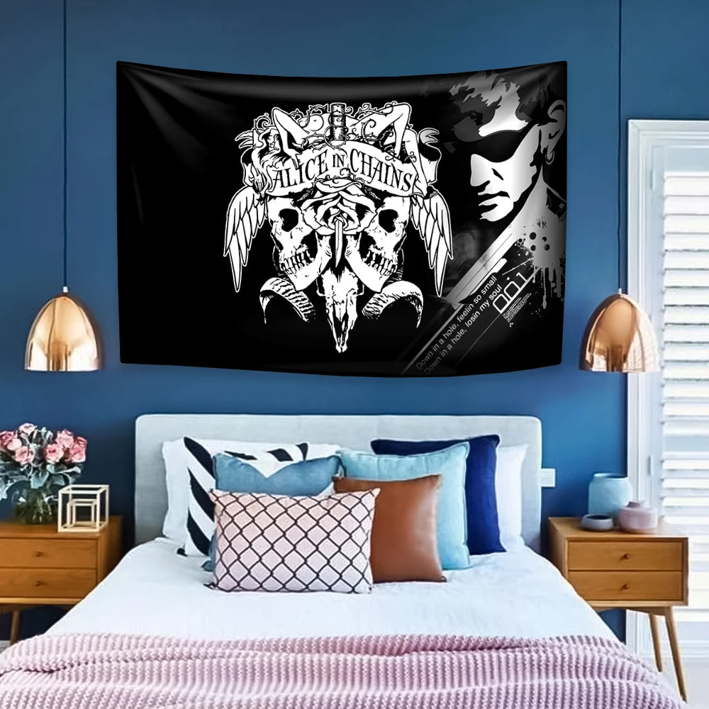 Tapiz de banda de rock A-Alice In Chains Música Decoración del hogar Estética Colcha Tapiz de pared Alfombras Cubierta de dormitorio Tela