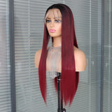 13x4 Burgundy Straight Lace Front Wig | Heat Resistant Synthetic Hair | Pre-Plucked | Natural Hairline