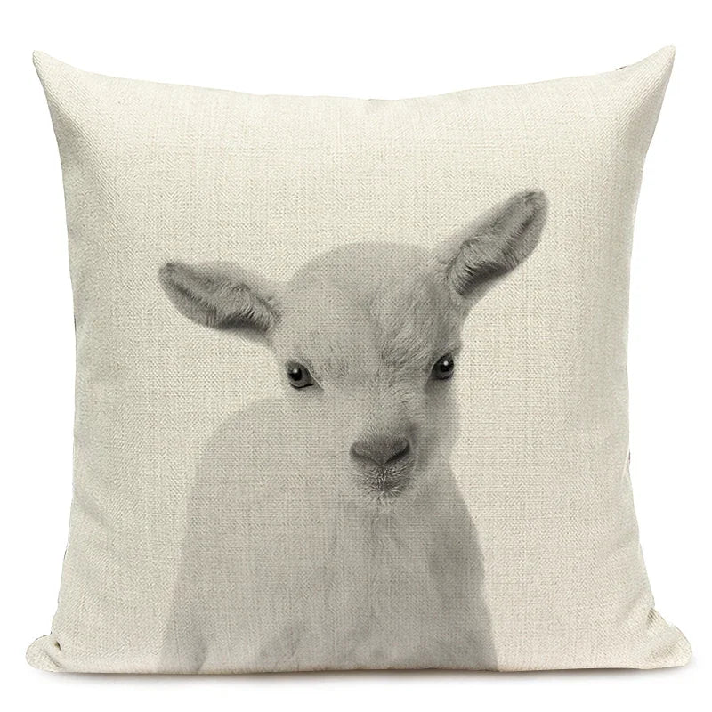 Black and White Cute Animals Cushion Cover - Animal Portrait Decoration Throw Pillow Case 45x45cm for Home Sofa Decor