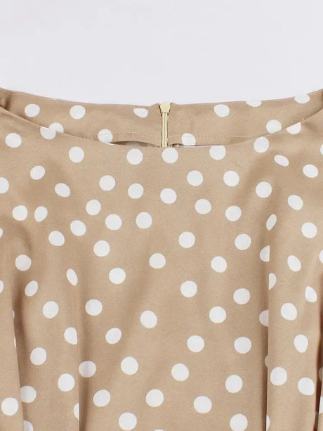Tonval Khaki Color High Waist Elegant Polka Dot Women Vintage Long Dress Sleeveless Pocket Side Ladies Midi Dresses Retro - Lootquake