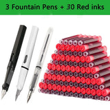 Juego de 33 plumas estilográficas Kawaii con tinta reemplazable, tinta negra, azul y roja EF de 0,38 mm, bolígrafos escolares, material de oficina, papelería para escribir.