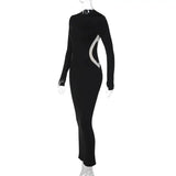Hawthaw Women 2023 Autumn Winter Long Sleeve Party Club Streetwear Bodycon Black Long Dress Wholesale Items For Business - Lootquake