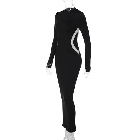 Hawthaw Women 2023 Autumn Winter Long Sleeve Party Club Streetwear Bodycon Black Long Dress Wholesale Items For Business - Lootquake