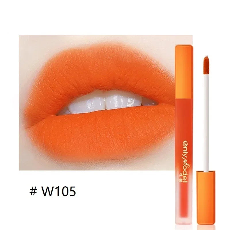 Orange Color Lipstick Lip Glaze Matt Silky Smooth Not Easy To Fade Lip Gloss Long Lasting Lip Stick Sexy Women Cosmetics Makeup