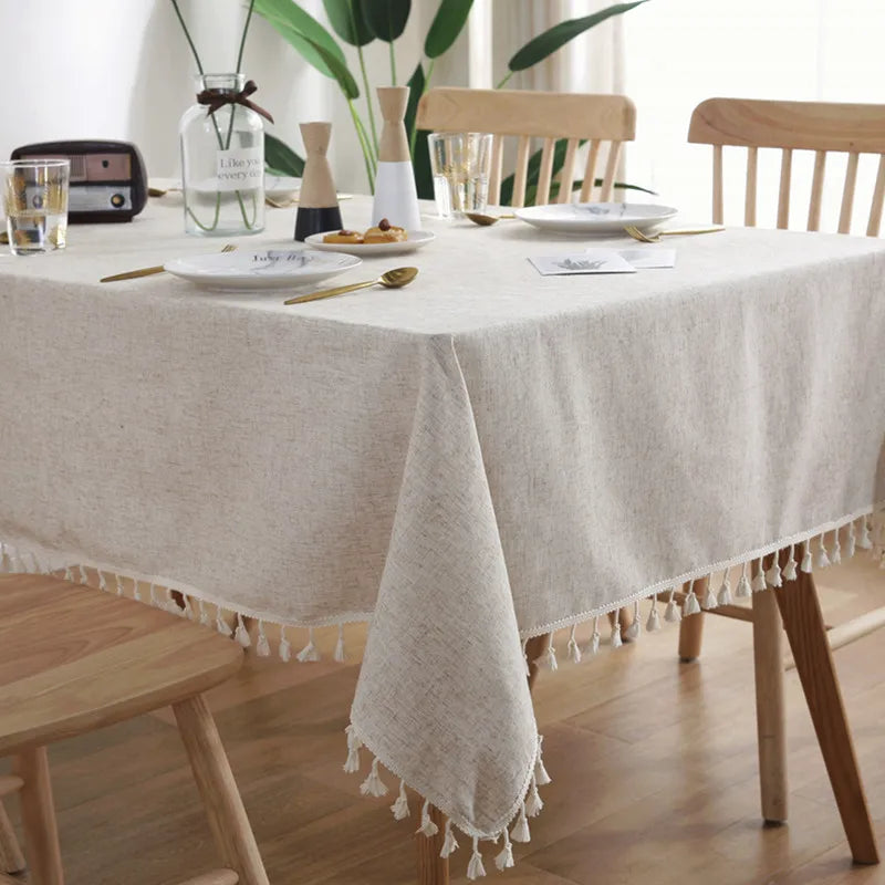 Ruffled Linen Cotton Tablecloth for Wedding Home Party Dining Banquet Decoration Flax Fabric Table Cloth Luxurious Table Cover