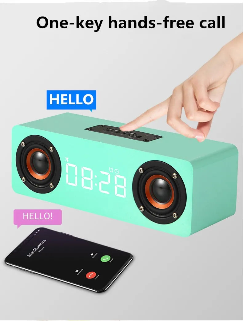 Altavoz Bluetooth de madera, portátil, inalámbrico, subwoofer, reloj, caja de sonido, ordenador de casa, barra de sonido de pared, estéreo HiFi, TF, AUX, disco U