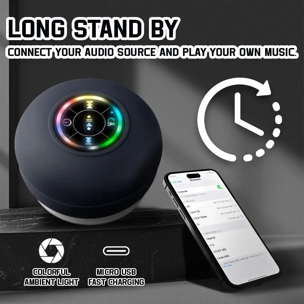 Altavoz Bluetooth impermeable con luces LED, altavoz de ducha inalámbrico portátil con ventosa para baño, viajes al aire libre
