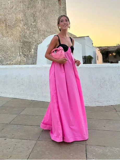 Sexy Backless Beach Dress Women 2024 Holiday Sleeveless Loose Slip  Long Dress Street Fashion Panelled Bandage Summer Lady Robe - Lootquake