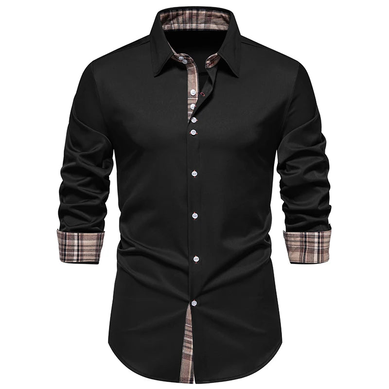 Plaid Color Block Navy Shirt Men 2024 Spring New Slim Fit Long Sleeve Mens Dress Shirts Party Casual Male Social Shirt - Lootquake