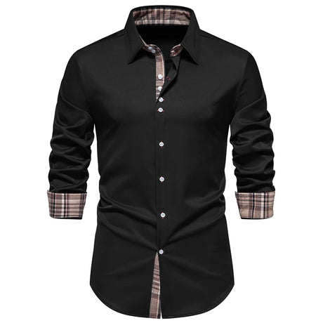 Plaid Color Block Navy Shirt Men 2024 Spring New Slim Fit Long Sleeve Mens Dress Shirts Party Casual Male Social Shirt - Lootquake