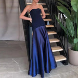 Casual Patchwork Pleated Robe Dresses Ladies Fashion Strapless High Waist Banquet Dress Sexy Hollow Off Shoulder Slim Long Dress - Lootquake