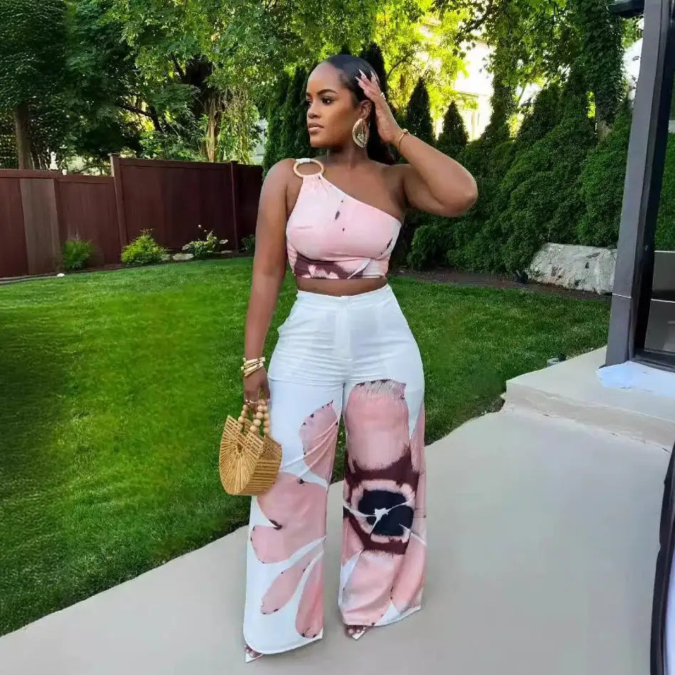 2 Piece Women Sets 2024 New Arrival Summer Autumn Matching Printing Two Pieces Sets Sleeveless Top And Pants Suits Outfits - Lootquake