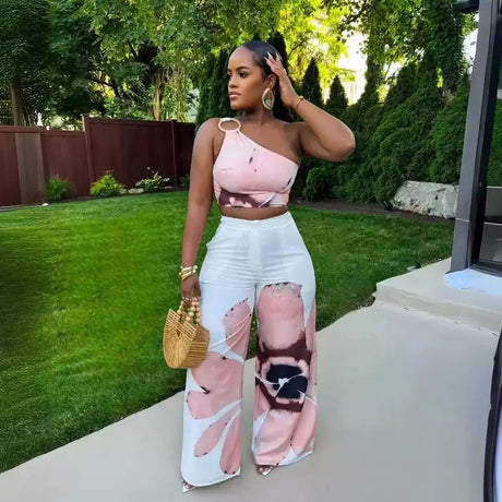 2 Piece Women Sets 2024 New Arrival Summer Autumn Matching Printing Two Pieces Sets Sleeveless Top And Pants Suits Outfits - Lootquake