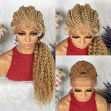 28" Knotless Cornrow Braids Wig with Curly Ends | Transparent Lace Front | Baby Hair