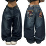 2024 New American Trend Retro Hip-hop Embroidery Pattern Baggy Jeans For Men And Women Y2K Harajuku Gothic Wide Pants Streetwear - Lootquake