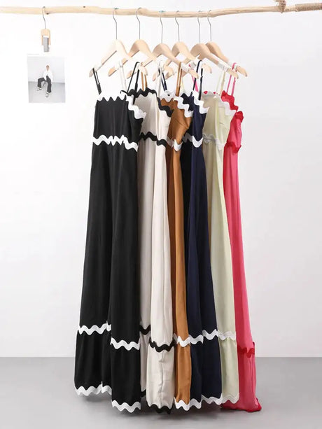 Striped Contrasting Colors Long Dress Women Spaghetti Strap High Waist Backless Party Evening Dresses Female Sleeveless Spring - Lootquake