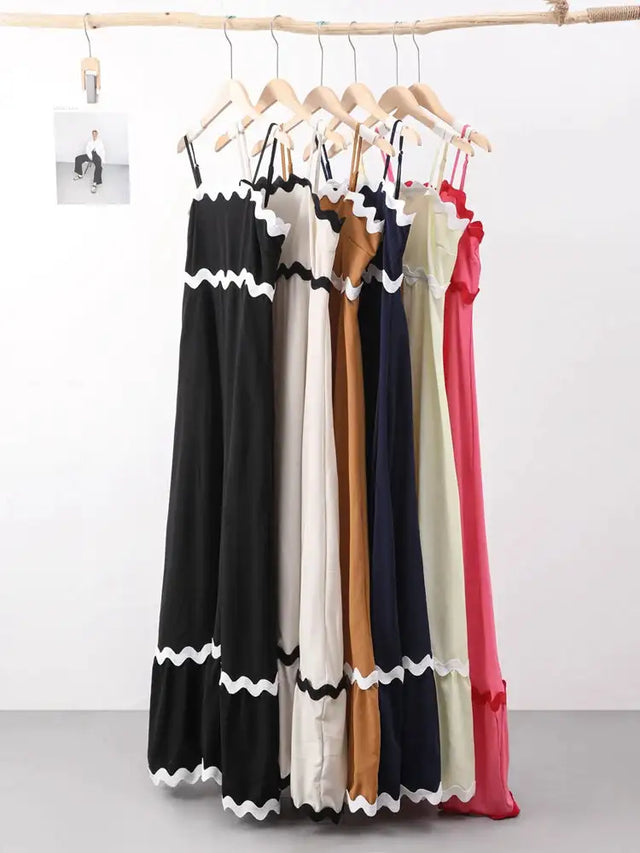 Striped Contrasting Colors Long Dress Women Spaghetti Strap High Waist Backless Party Evening Dresses Female Sleeveless Spring - Lootquake