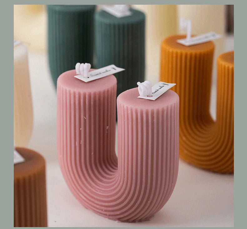 U Shaped Candle Scented Candles Ribbed Aesthetic Home Decorative Candles Smokeless Personalized Candles Guest Gift Lot