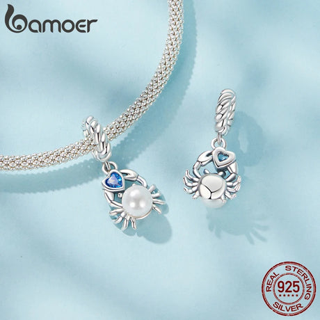 BAMOER Solid 925 Sterling Silver Crab and Heart Charm fit Original Bracelet DIY Jewelry Accessories bamoer Beads SCC3038 - Lootquake
