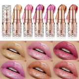 Fine Glitter lipstick, Quicksand Gold Lipstick, Moisturizing Silky Mermaid Girl Pink, Long-Lasting Waterproof Grapefruit Orange