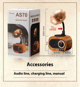 Altavoz Bluetooth retro de madera portátil, minialtavoz inalámbrico para exteriores con sistema de sonido, radio TF FM, música, MP3 y subwoofer.