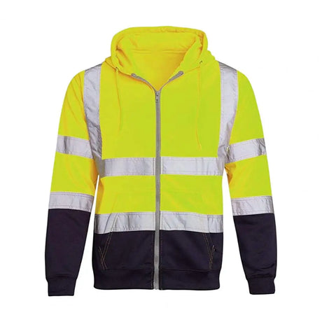 Reflective Men Hoodie Drawstring Loose Zipper Long Sleeve Hooded Pullover Winter Work Safety Coat Moisture-wicking Sweatshirt - Lootquake