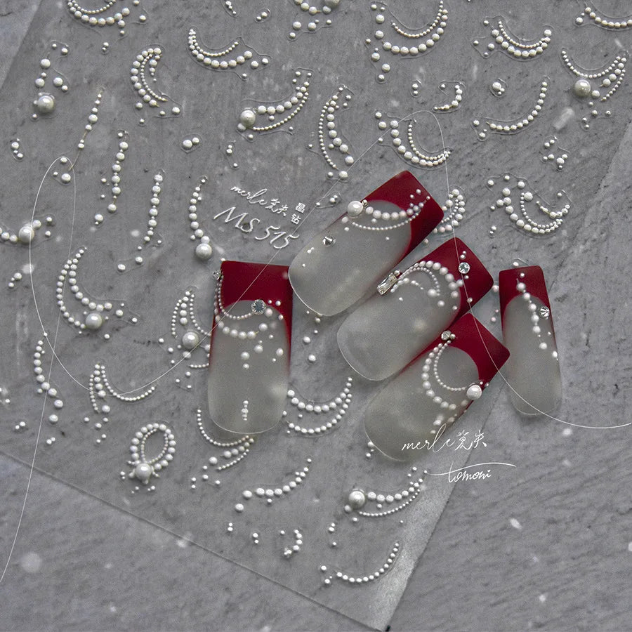 Luxury Crystal Diamond Nail Stickers Classic White Elegant French Pearl Lines Self Adhesive Nail Decorations Stickers DIY Decals